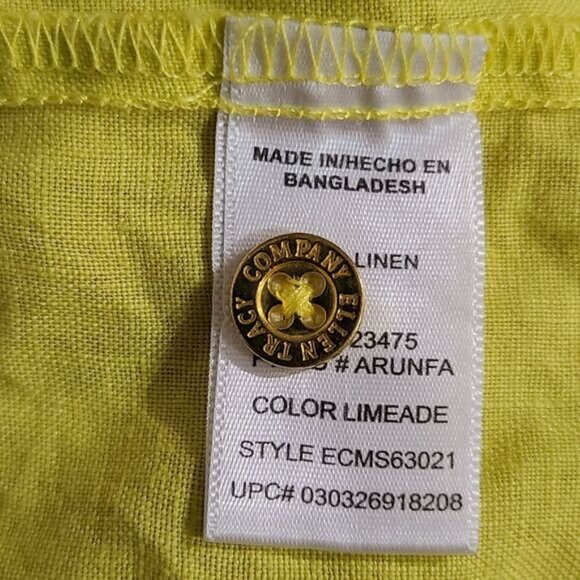 Ellen Tracy Company Linen Zip-Front Roll Tab Sleeve Top – Limeade – Size M - Picture 5 of 5